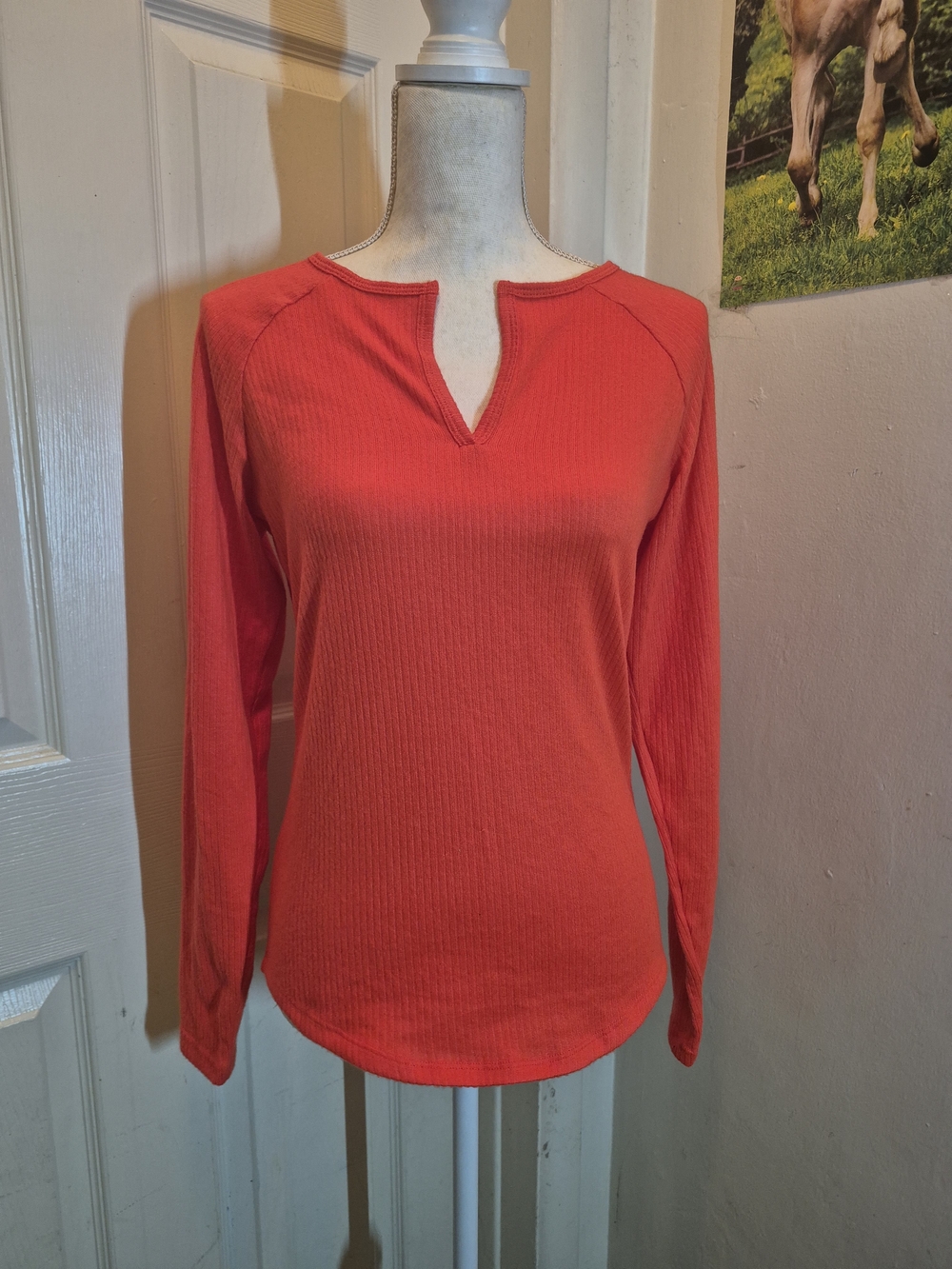 Women’s Long-Sleeve Notch Neck Top - Coral